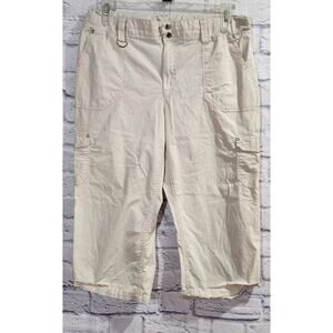 Cato Tan Beige Cropped Cargo Flat Front Pants 16 Lightweight Soft Pockets